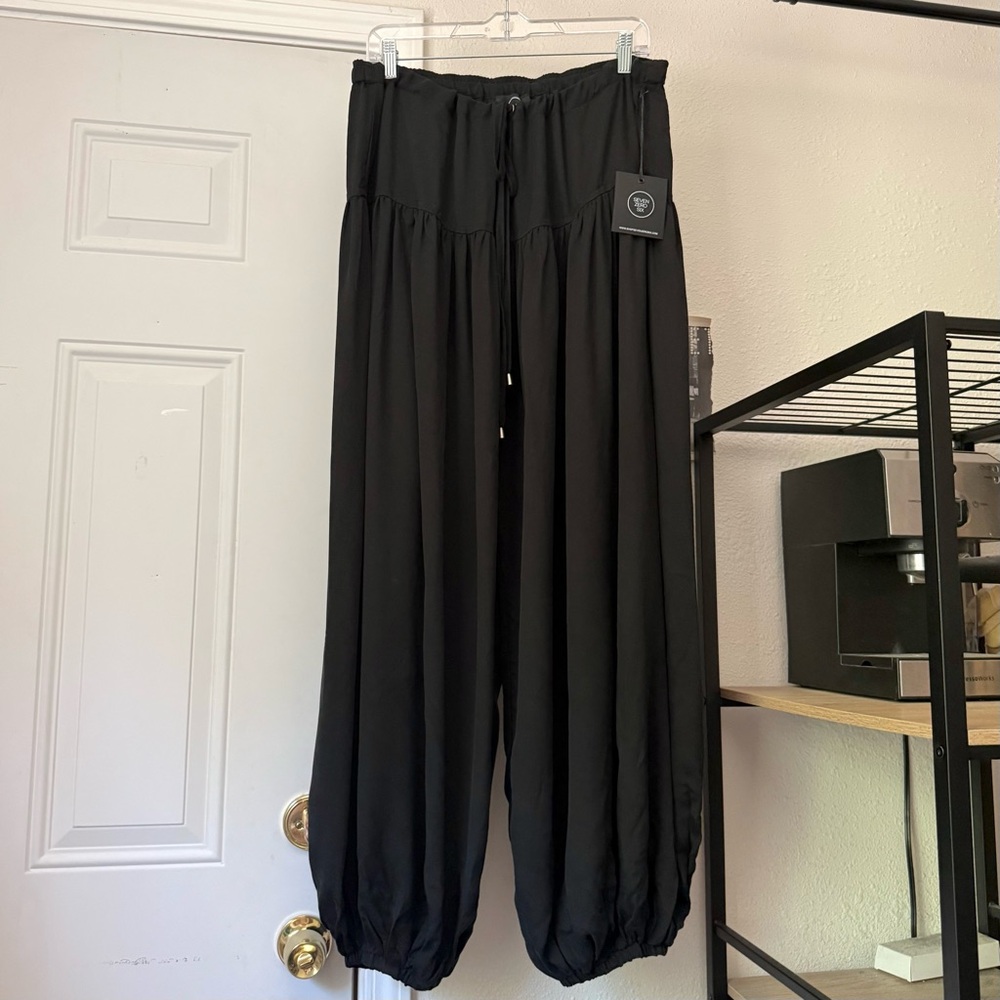 Black Wide Leg Drawstring Pants